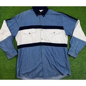 Vintage Denim Western Shirt LG. Color Block Button Down Rodeo Ranch Wear